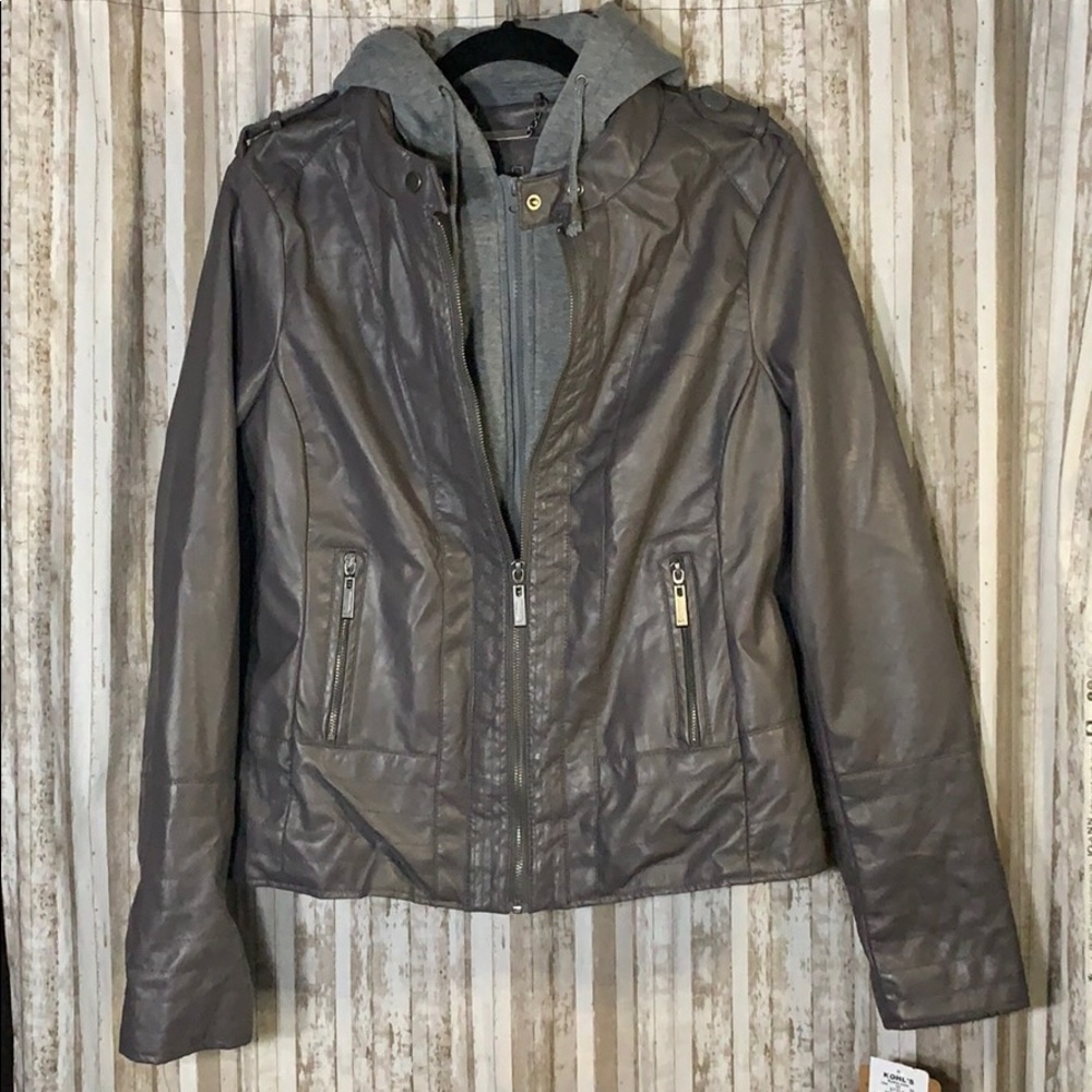Jou jou vegan leather dual jacket hoodie